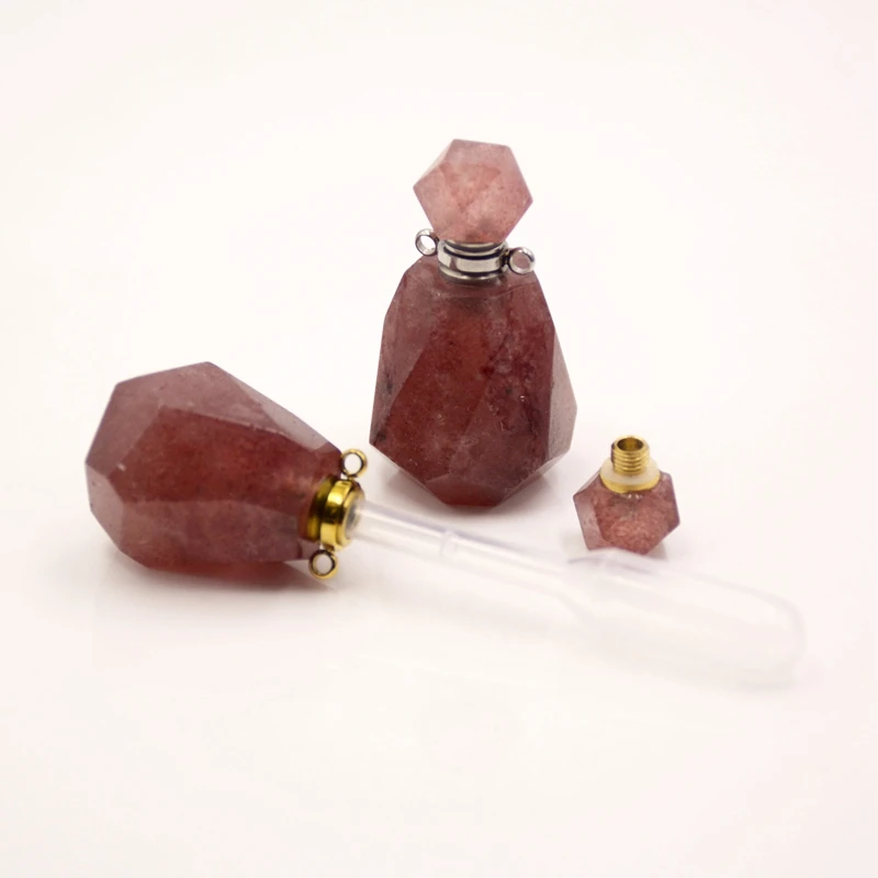 

Natural strawberry quartz Essential Oil Perfume Bottle Pendant Crystal stone pendant natural gemstones Jewelry for Women Gift, Multi