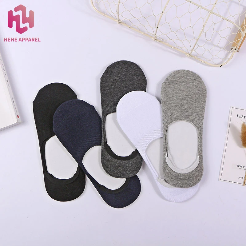 

HEHE Wholesale Spring and Summer Invisible sock for men thin casual fashion cotton low cut socks pure color black white grey, As shown