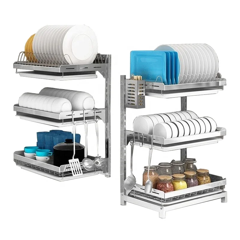 

Kitchen dish storage rack holder aluminum hanging stainless steel dish rack