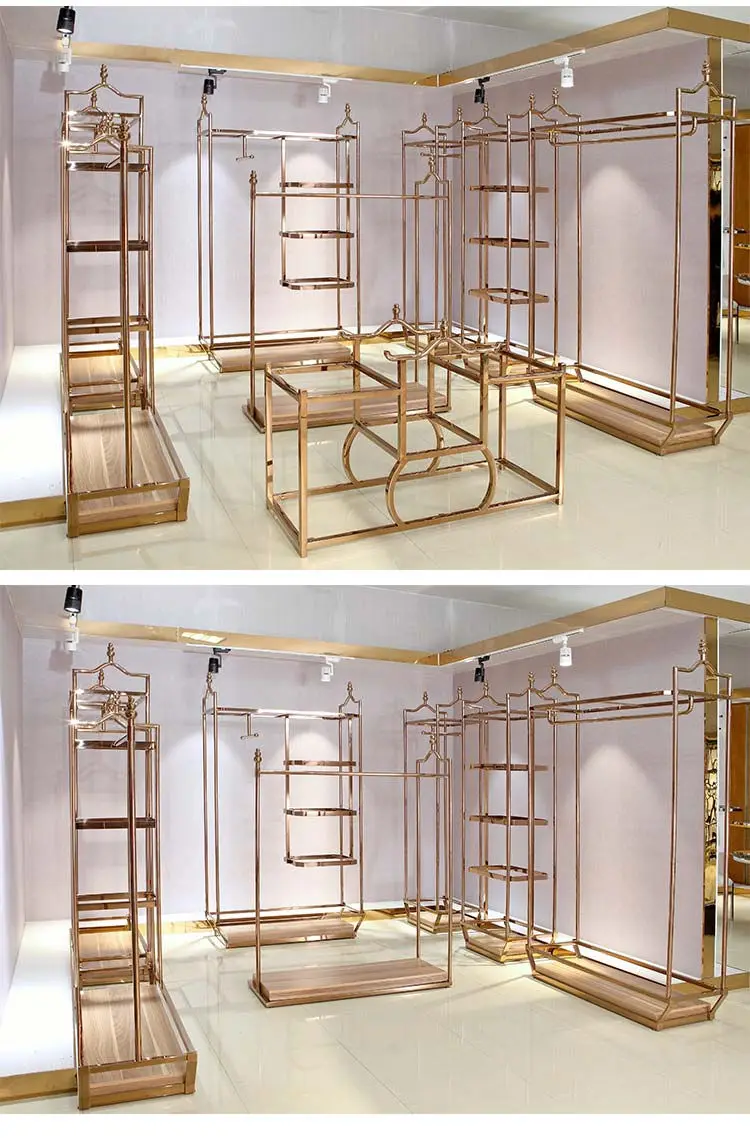 Elegant And Graceful Rose Gold Metal Display Rack Clothing Garment