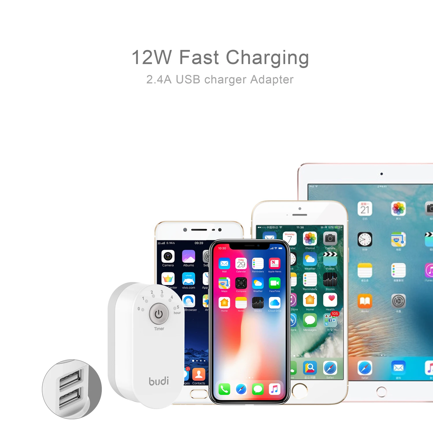 
2020 new design high quality mobile accessories portable charging electrical timer charger with 2 ports safe timer usb for phone 