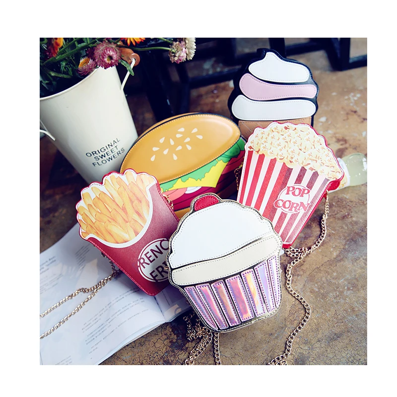 

Girls Cute cartoon ice cream hamburger bag new personality creative bags Kids shoulder chain Handbag Women mobile phone bag