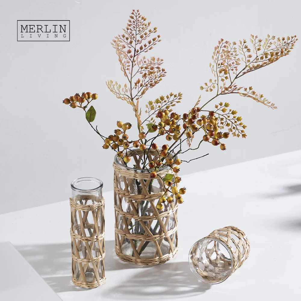 

Merlin Living Minimalist Glass Flower Vase Decoration Rustic Style Crystal Vase For Wood Woven Glass Vase
