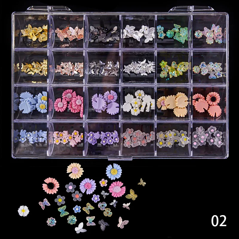 

Oem 24 Grids Metal Alloy Nail Art Rhinestone Charms Luxury 3D Nail Art Jewelry Zircon Decoration Designer Nail Charms