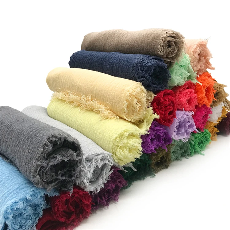 
Wholesale High Quality Linen Cotton Jersey Viscose Plain Soft Ribbed Shawl Muslim Crinkle Hijab Scarf for Islamic Arab Women 