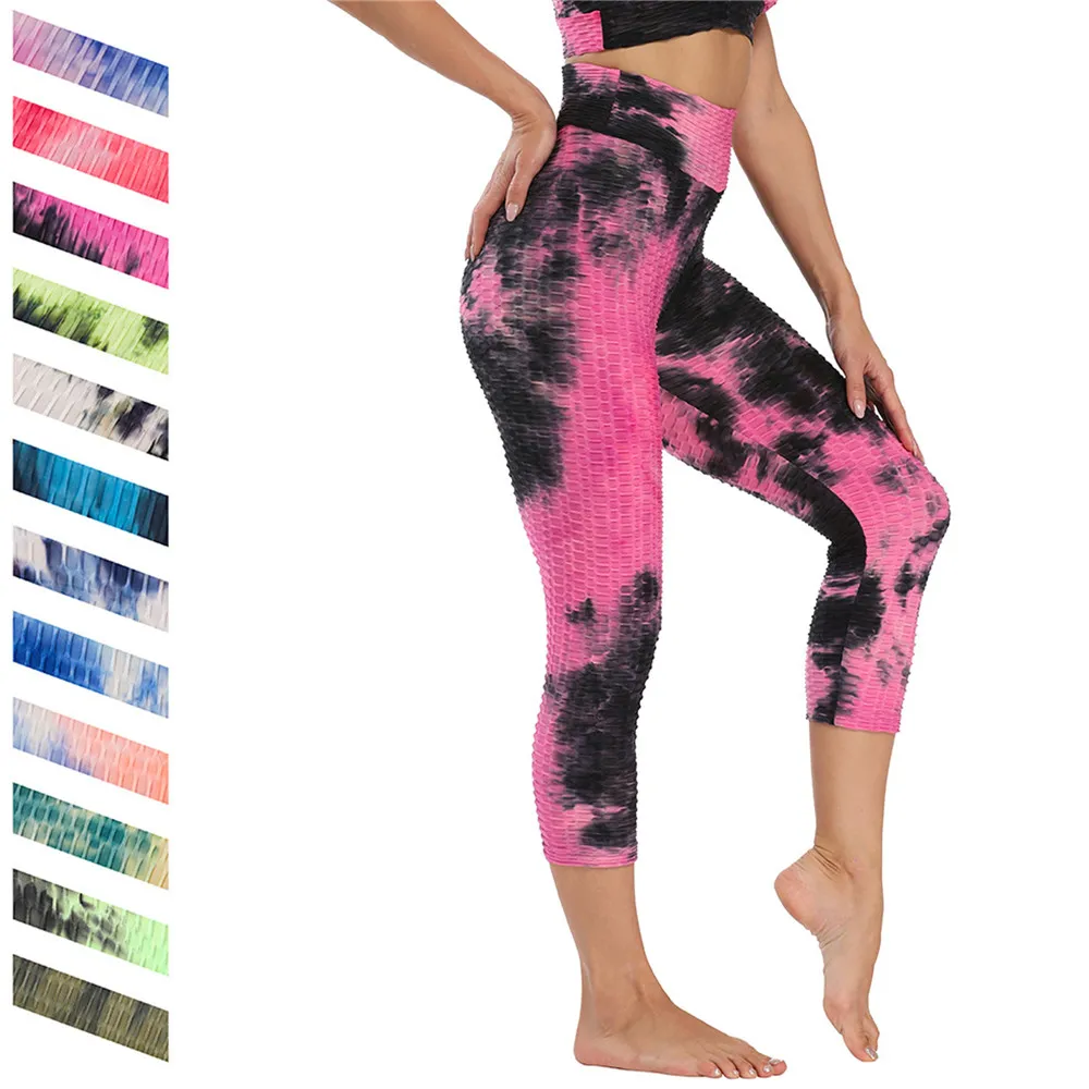 

JSMANA jacquard tie dye custom logo bubble fitness capri tiktok leggings gym outfit yoga pants leggings gym leggings for women, Customized colors or choose our colorways