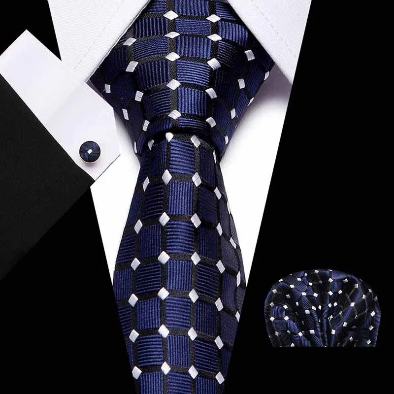 

Formal Business Ties For Men Necktie And Pocket Square Set Cufflinks For Men's Suit Accessories Striped Neck Ties Handkerchief