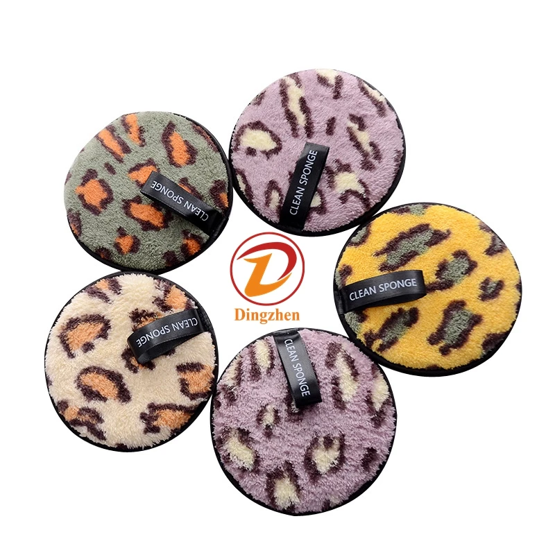 

Private Label Super Soft Leopard Print Removal Cloth Eco Friendly Makeup Remover Pads Washable Reusable Cleaning Sponges