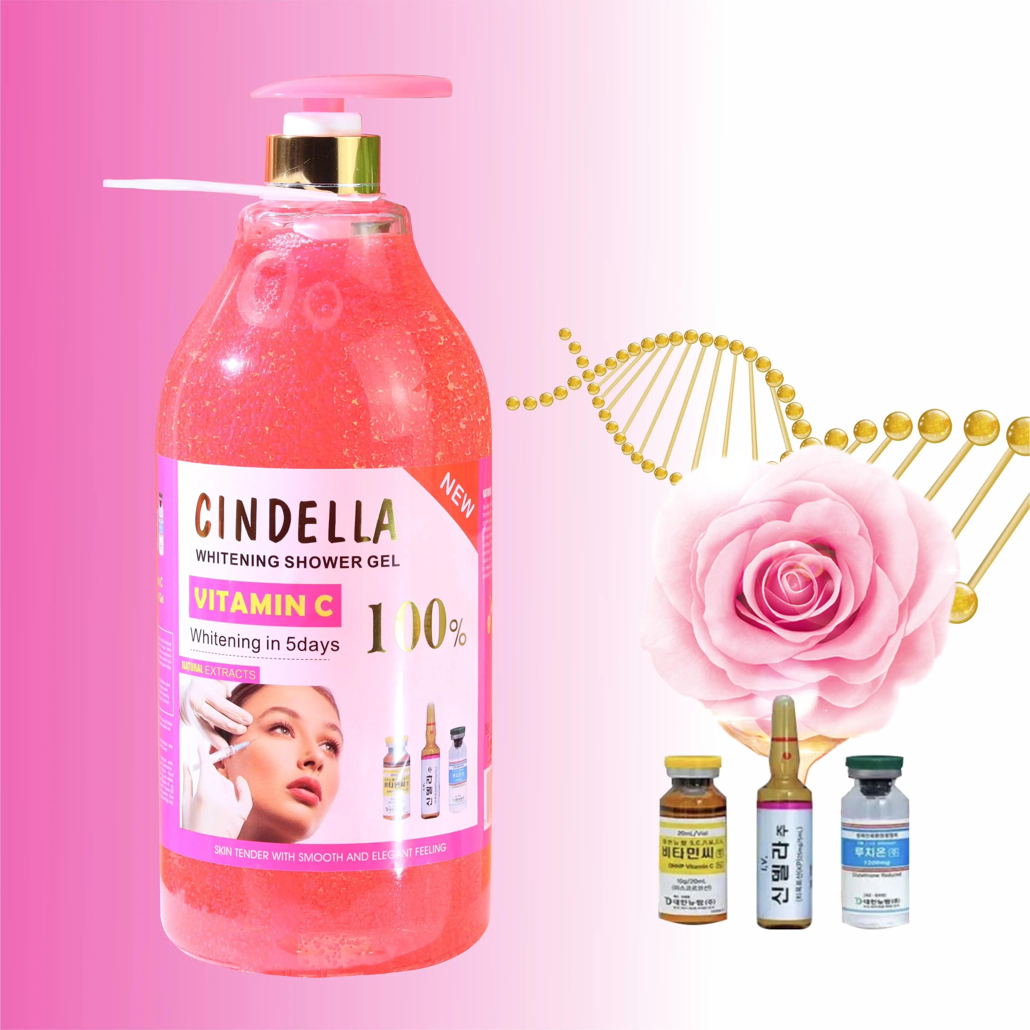 

1900ML Private Label Organic Vitamin C & Rose Oil Cleansing Whitening Moisturizing Skincare Shower Gel Custom OEM Body Wash