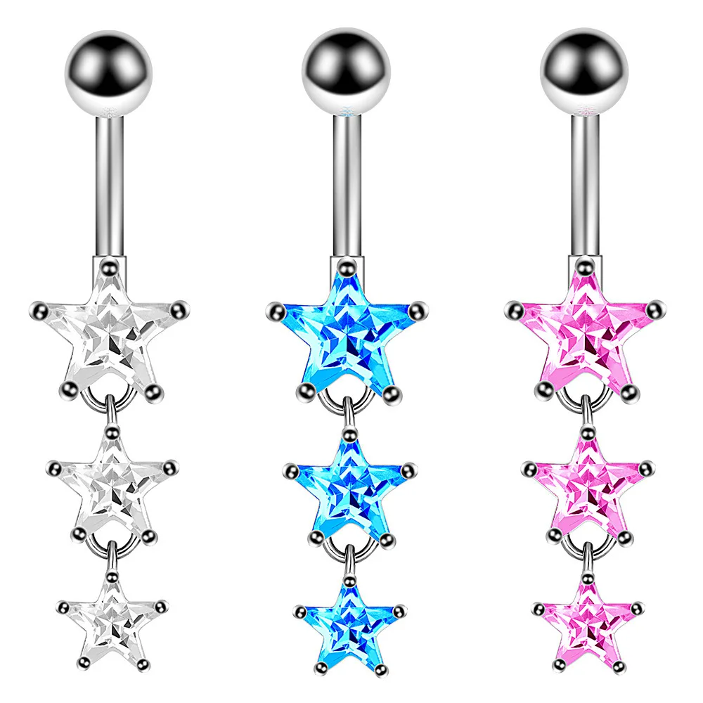 

Summer Trendy 361 Stainless Steel Body Navel Piercing Colorful Zircon Star Jewelry