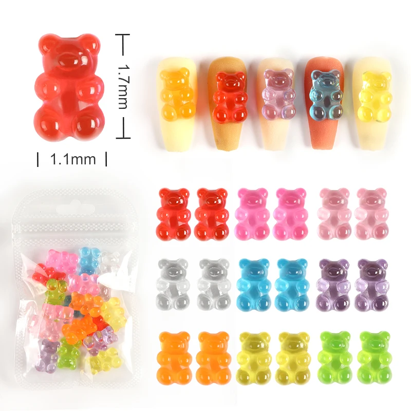 

18pcs Nail Crystals Clear Bear Charms 3D Resin Kawaii Nails Accessories Manicure DIY Design Decorations, Mix color