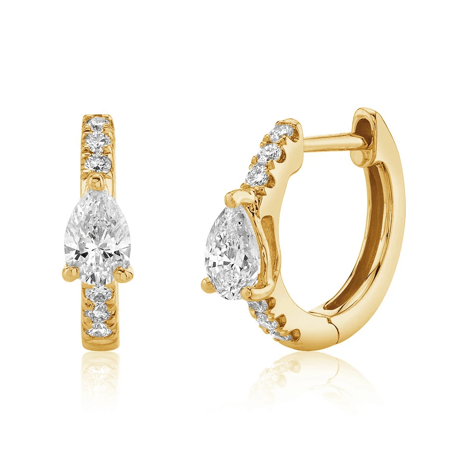 

hot sale 925 sterling silver jewelry 14k gold plated fine jewelry huggies pear diamond center hoop earrings