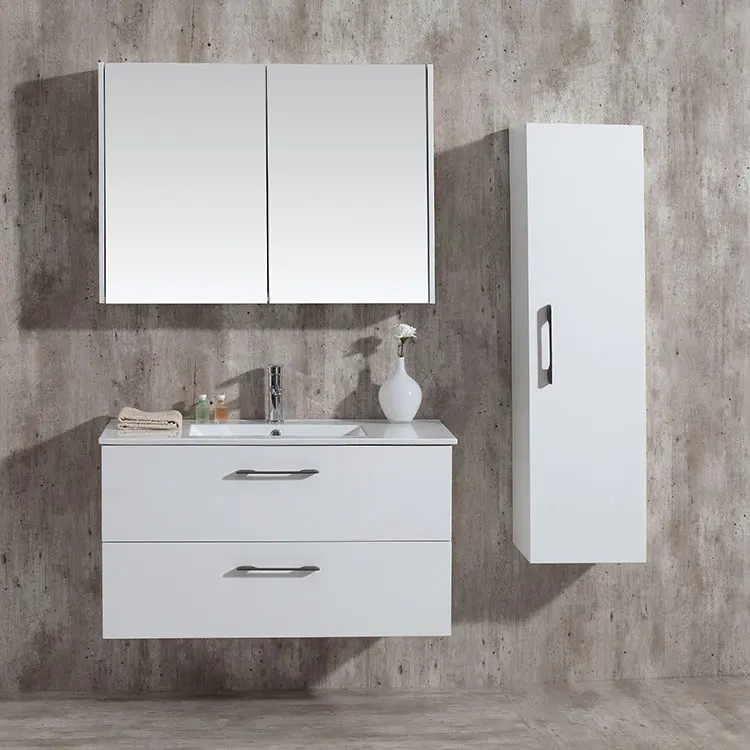 Modern Hotel Toilet Furniture Wall Mounted Mat White Single Ceramic Sink Basin Countertop Bathroom Mirror Vanity Cabinet Combo