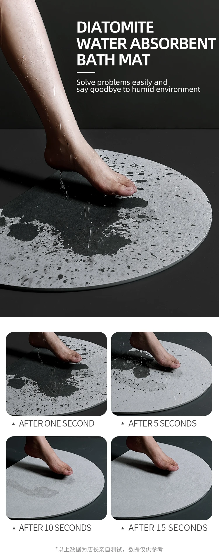 Popular semicircle diatomite bath mat with anti-slip mat