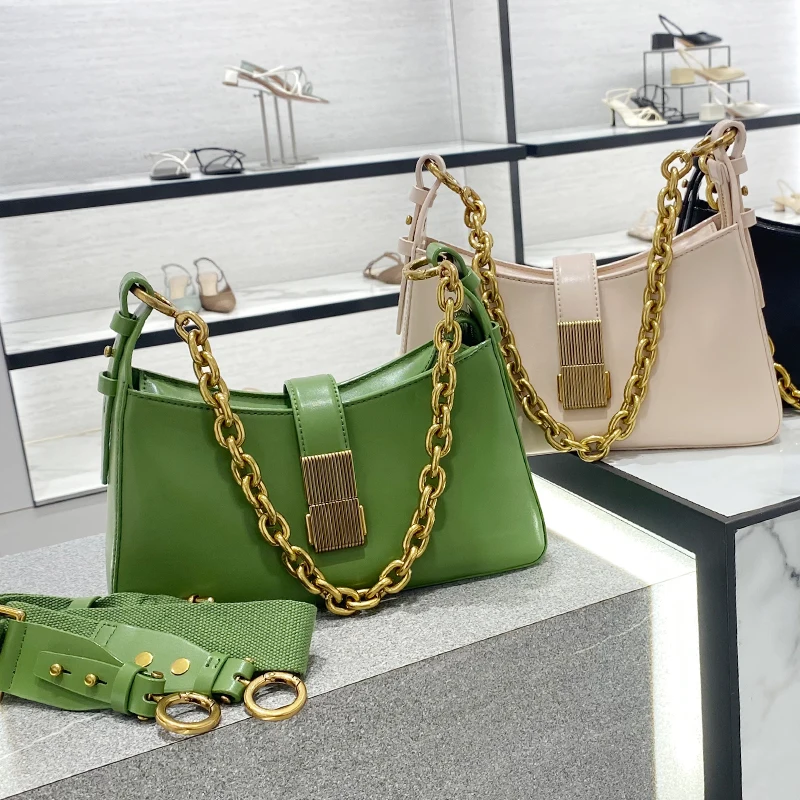 

2021 new charies k Chain one shoulder armpit bag woman Metal buckle trim geometric underarm bag