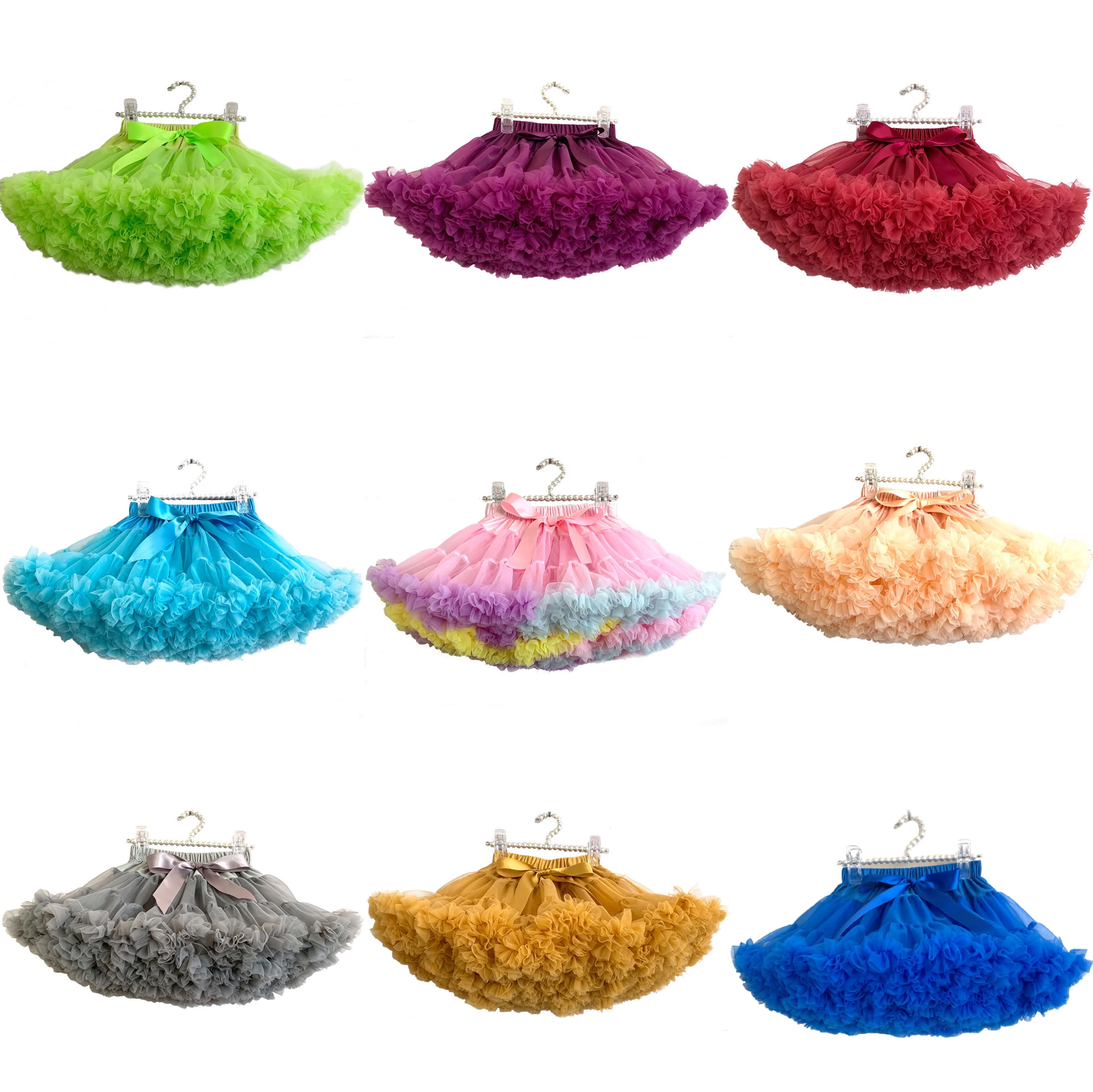 

2020 AliExpress hot selling new children dance many different solid color net yarn wrinkle princess dresses girls tutu skirts