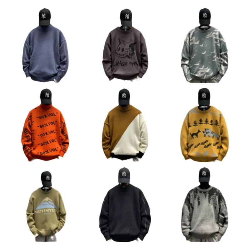 

2020 jacquard cotton cashmere knit men's crewneck sweater