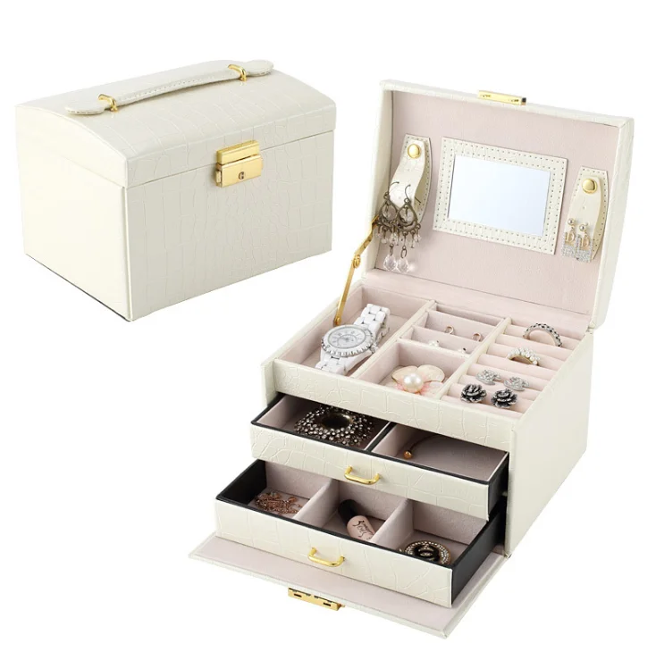 

PU leather three layer double drawer jewelry case jewelry storage box