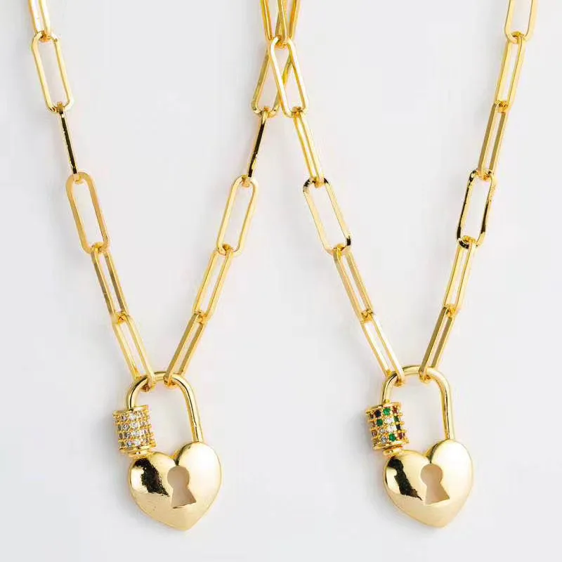 

Factory price 60*0.4CM diamond pvd vacuum plating 18K new arrival gold chain necklace punk link cross heart pendant necklace, Pvd real gold plating