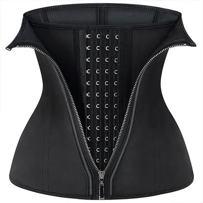 

Ljvogues Customized Logo 9 Steel Bone Waist Trimmer Trainer Latex Belt Zipper + 4 Rows Hooks Corset For Women, Black