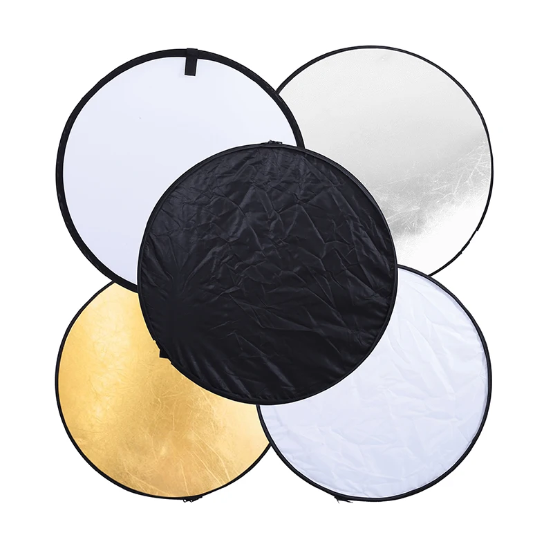 

60cm reflector 5 in 1 Collapsible Light Round Photography White Silivery Reflector for Studio Multi Photo Disc Diffuers