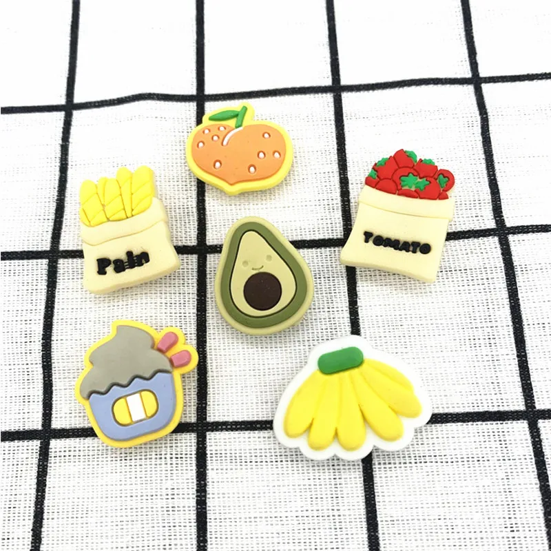 

Wholesale Clog Charms Mini Food Shoe Decorations Soft PVC Fruit Avocado Banana Shoe Charms For Children Women, As picture