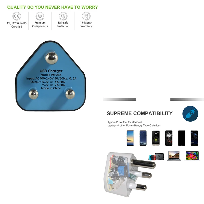 South Africa Power Adapter Type M Converter Dual Usb Travel Plug