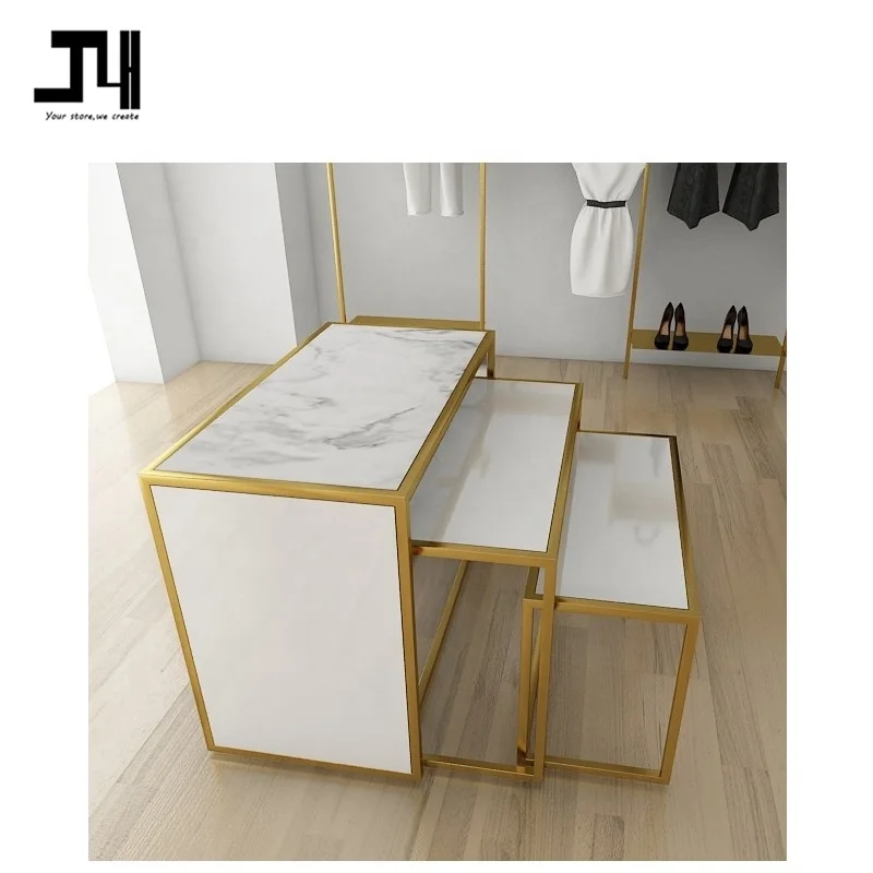 
Fashion Boutique Store Design Clothes Rack Shop Fitting Wall Mounted Garment Rack Nesting Display Table 