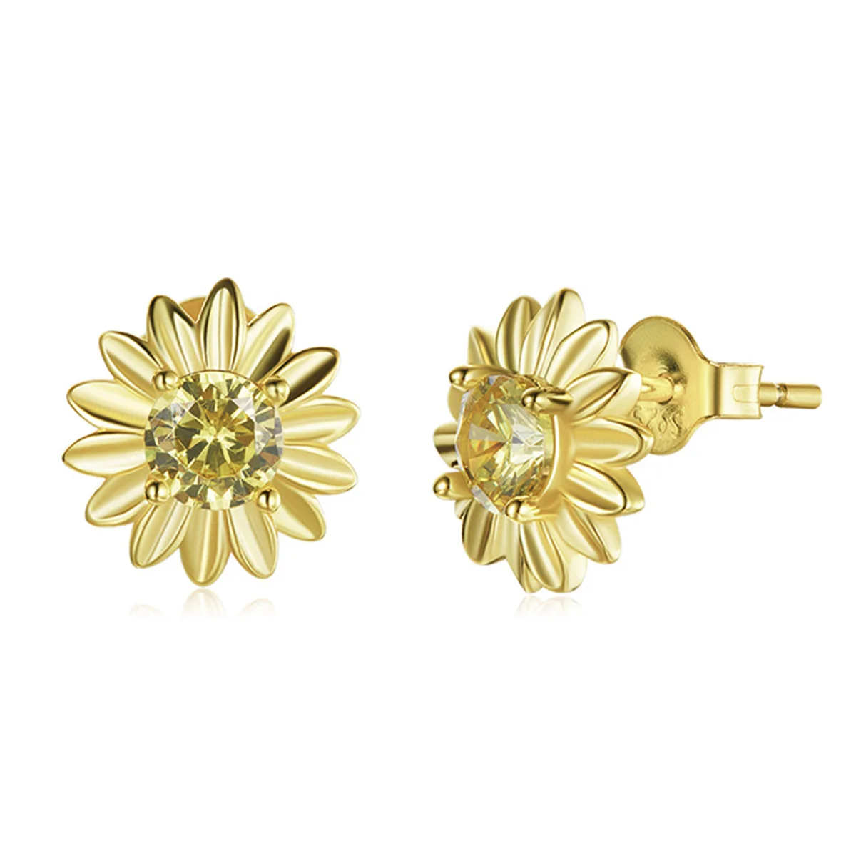 

BSE504 Fashionable design daisy jewelry 925 sterling silver gold plated yellow zircon daisy earrings