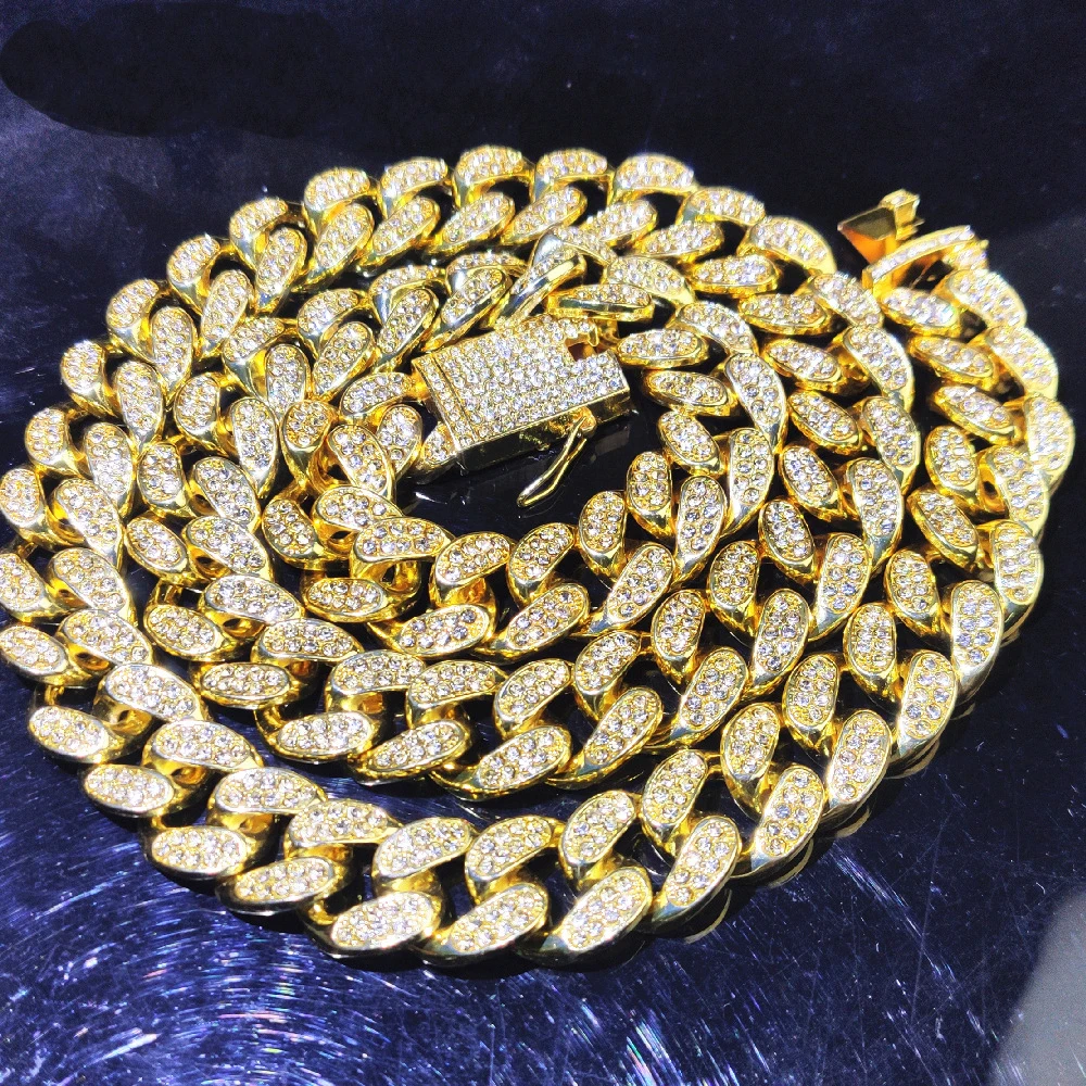 

18k Gold Plating Fashion Jewelry 20mm Full Diamond Cuban Chain Bracelet Anklet Foot Chain Hiphop Gold Male Necklace