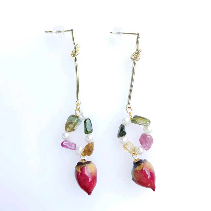 

E213 Original Grape Drop Earring Gold plated long crystal Pearl studs earrings