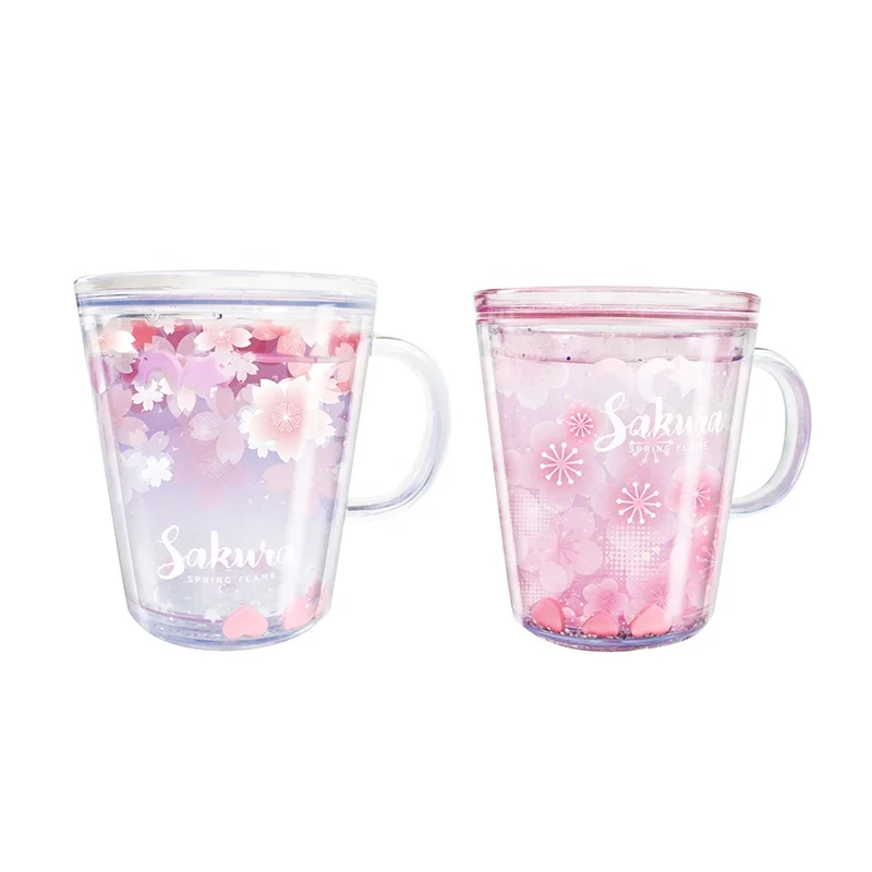 

Girlwill Sakura Double Wall Plastic Cup With Handles And Water Inside Tea Mugs Custom Logo Coffee Tumbler Bottles Wholesale