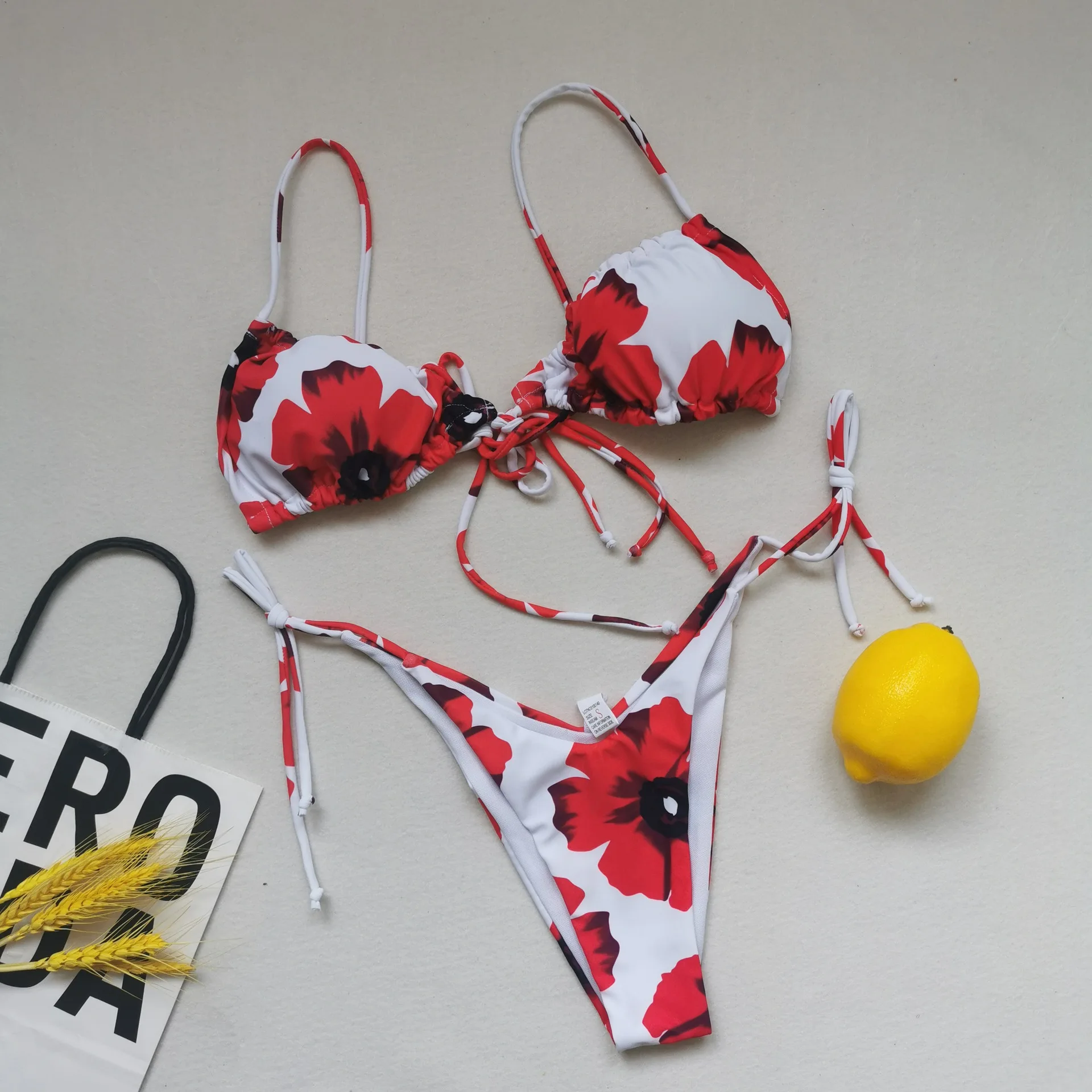 

Women's Tie Side Bottom Padded Top Triangle Bikini Bathing Suit Women Sexy Bikini