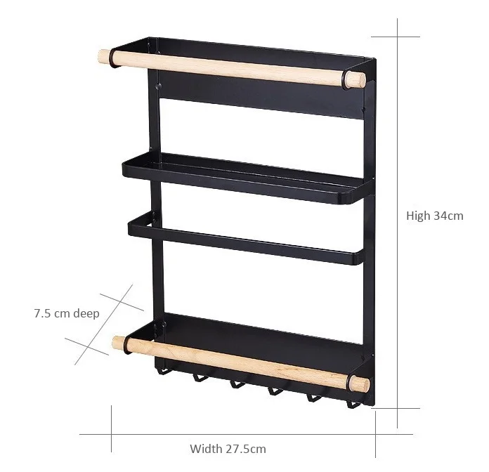 

hot selling Refrigerator side shelf paper towel wall cutlery storage sundries magnetic items hanger kitchen storage rack, Black/white