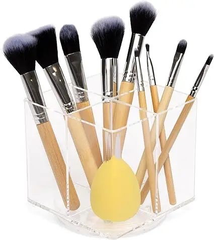 

Makeup Brush Holder Organizer Rotating Makeup Organizer with 4 Compartments Perfect for Beauty Tools Stationery Kitchen