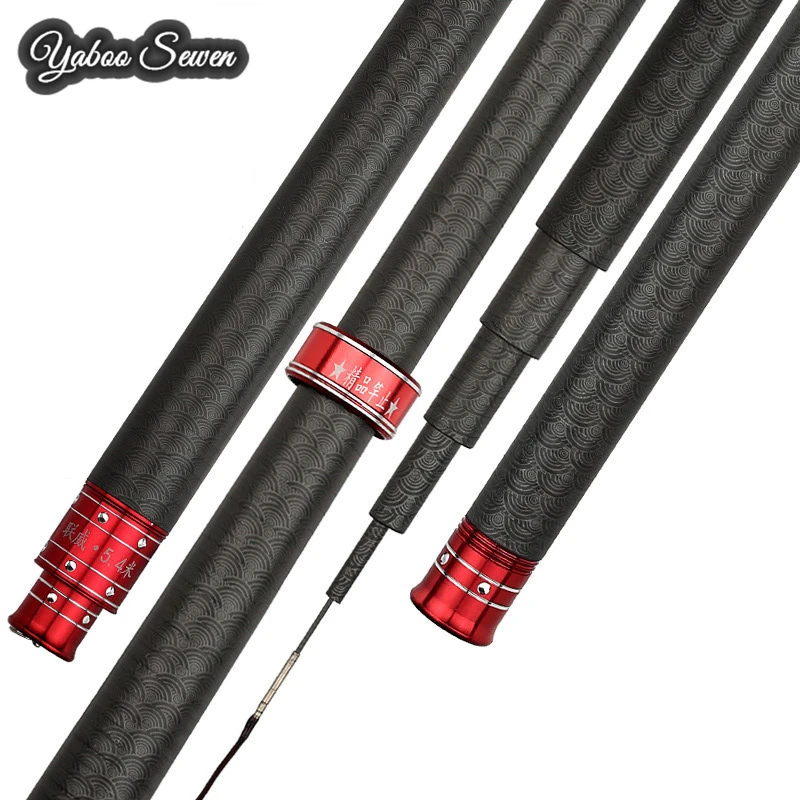 High Quality 3.6m 3.9m 4.5m 4.8m 5.4m 5.7m 6.3m 7.2m Carbon Fiber Telescopic Fishing Rod, Black
