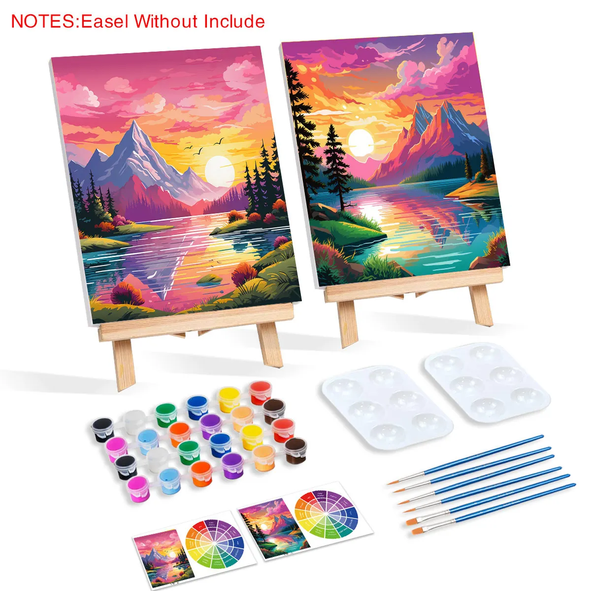 2pcs Framed Canvas Painting Kit Pre Drawn Canvas for Painting for Adults Party Kits Paint and Sip Party Supplies Sunset Forest