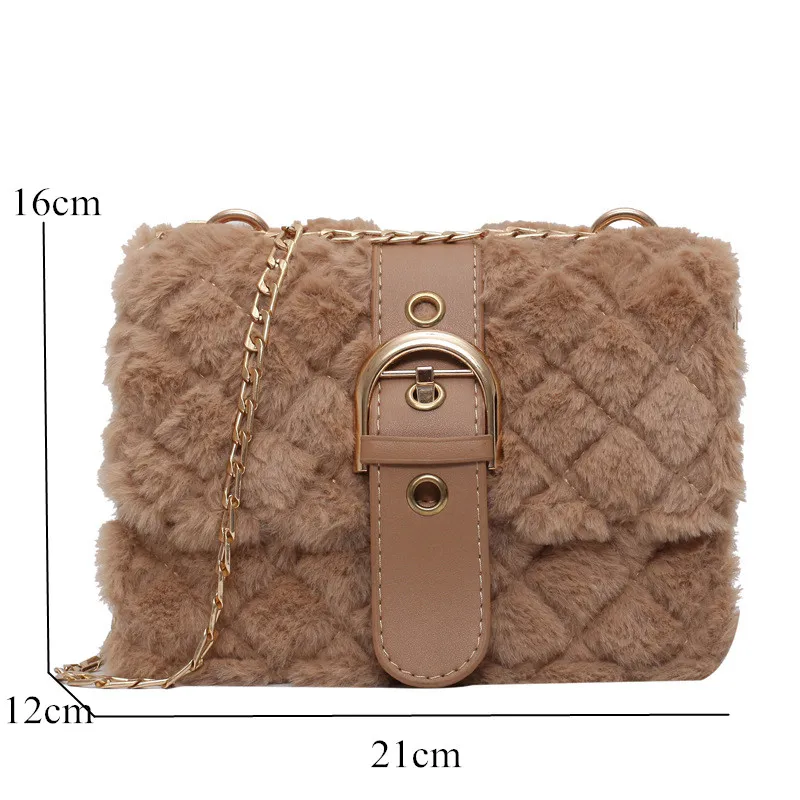 Winter Fashion Designer Faux Fur Shoulder Bag Lady Chains Embroidery