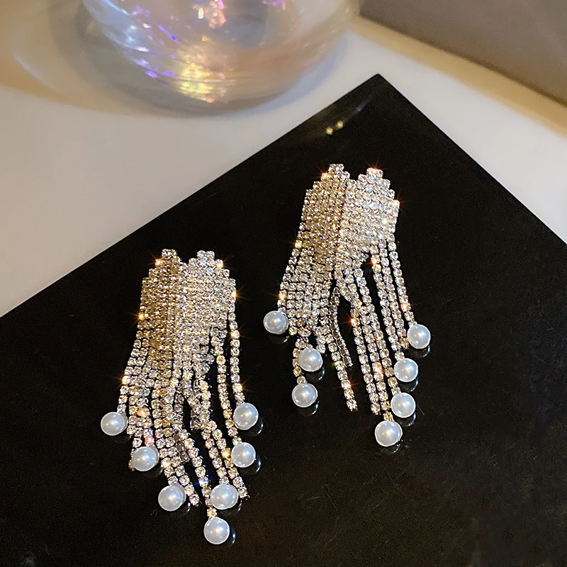 

trendy fashion tassel crystal 2021 gold earrings