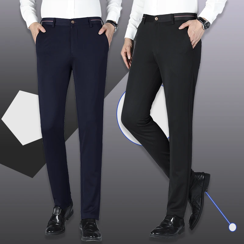 

new style men's crease resistant and ironing free stretch casual trousers with plush and thickened straight trousers