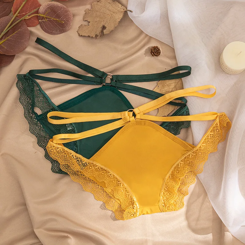 

The new fashionable sexy lace women's briefs with thin strap hollow ice silk traceless low waist breathable briefs