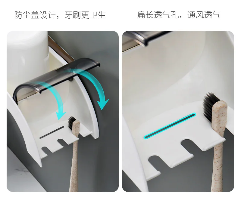 Hanging Plastic toothbrush holder wall Mounted  with cups toothpaste  holder toothbrush cover storage rack Bathroom Accessories