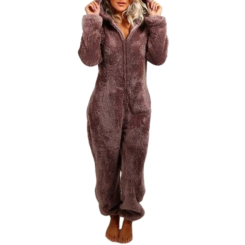 

Plus Size Hooded Fleece Nightwear Plush Onesie Pajamas For Women