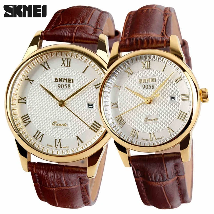 

2021 SKMEI 9058 brand watches men quartz business fashion casual watch date women lover couple 30m waterproof wristwatches