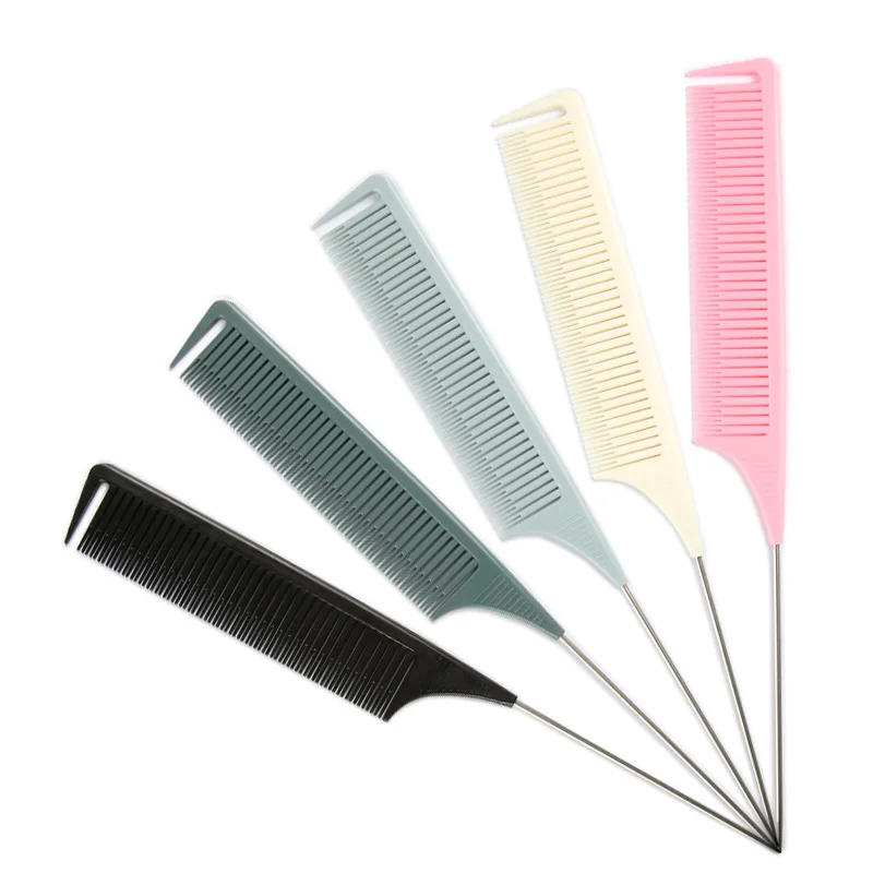 

Double Fine Tooth Hair Braiding Tinting Sectioning Highlighting Steel Rat Tail Comb Parting Comb