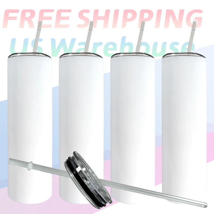 

Free Shipping in US 30oz stainless steel tumbler straight skinny cup sublimation blanks with lids straw