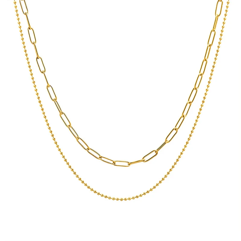 

Tarnish Free 18K Gold Plated Stainless Steel Double Layer Paperclip Chain Necklace Waterproof Jewelry