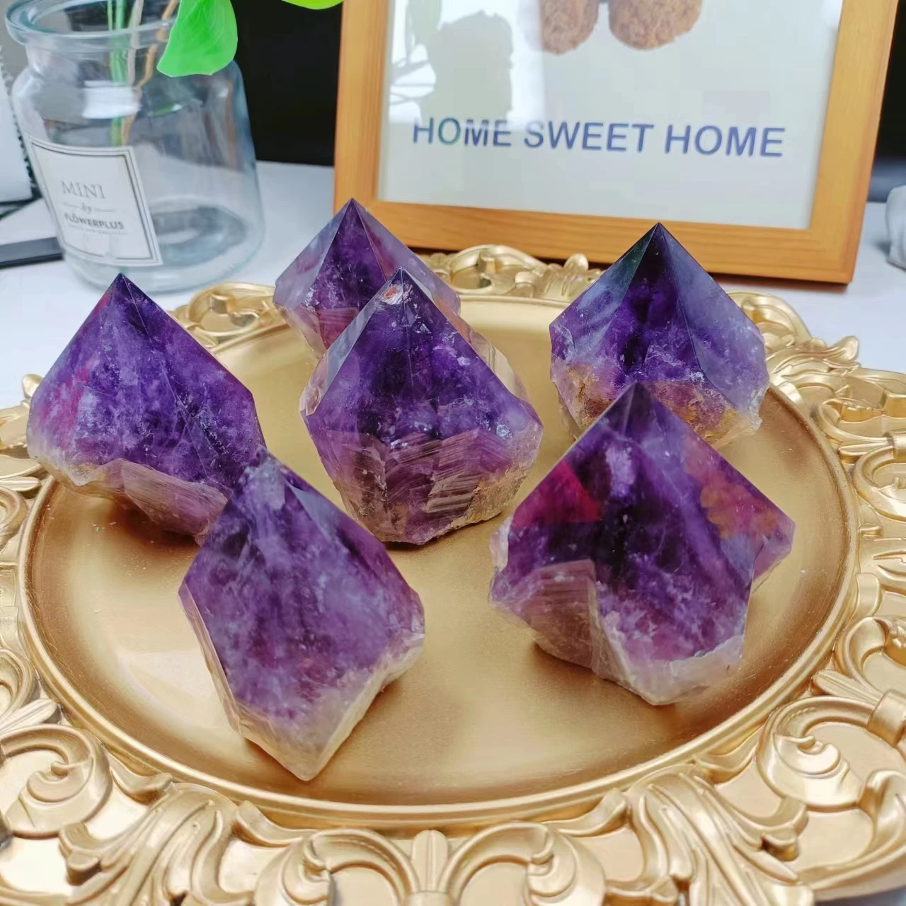 

Natural Crystal Amethyst Raw Stone Point Hand Carved Rough Tower For Home Decoration