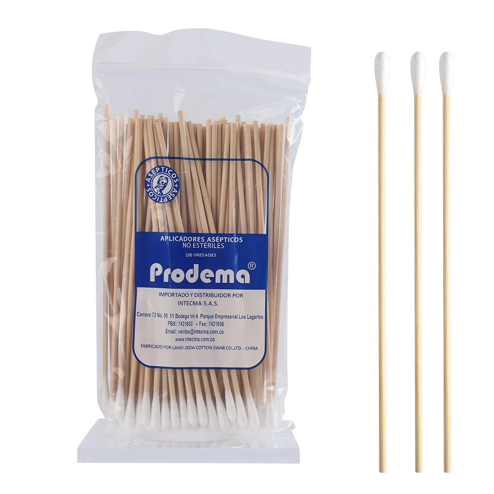 

6" 100pcs medical swab sticks cotton bamboo buds, White head