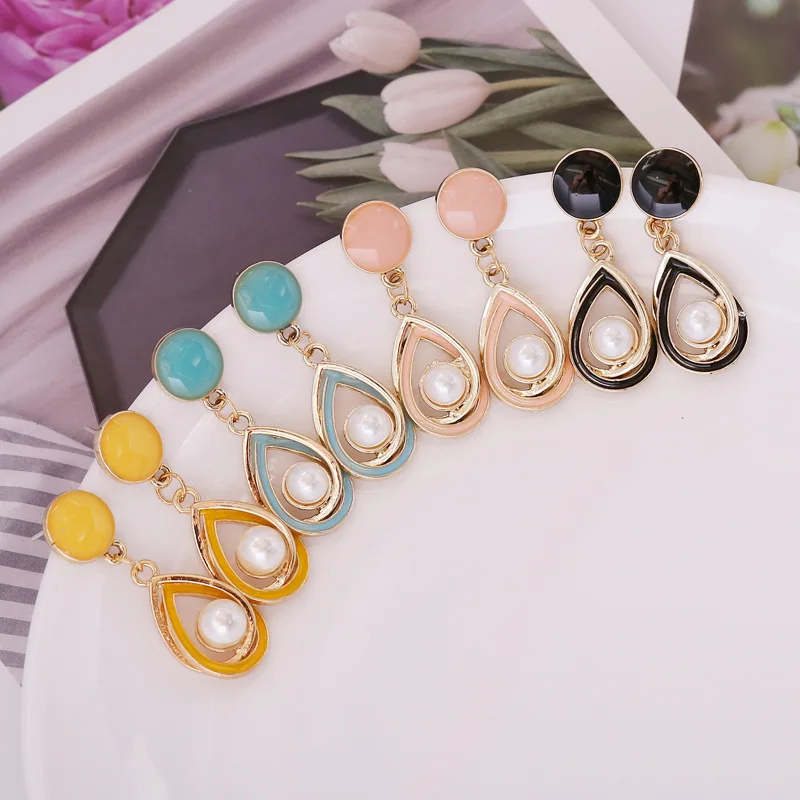 

New multi color drop earrings fashion designer pearl earrings ladies channel earrings wholesale, Picture shows